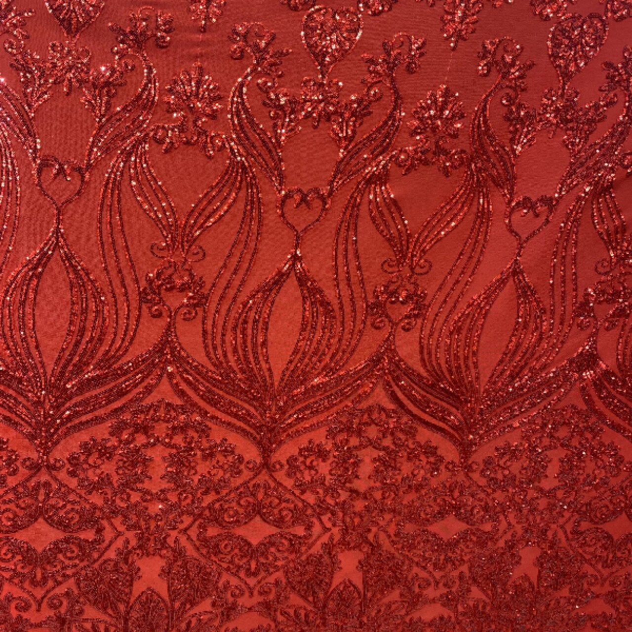 1 Yard Red Damask Embroidered Mesh Lace Polyester Fabric for Dresses Gowns Décor 48–50" Width